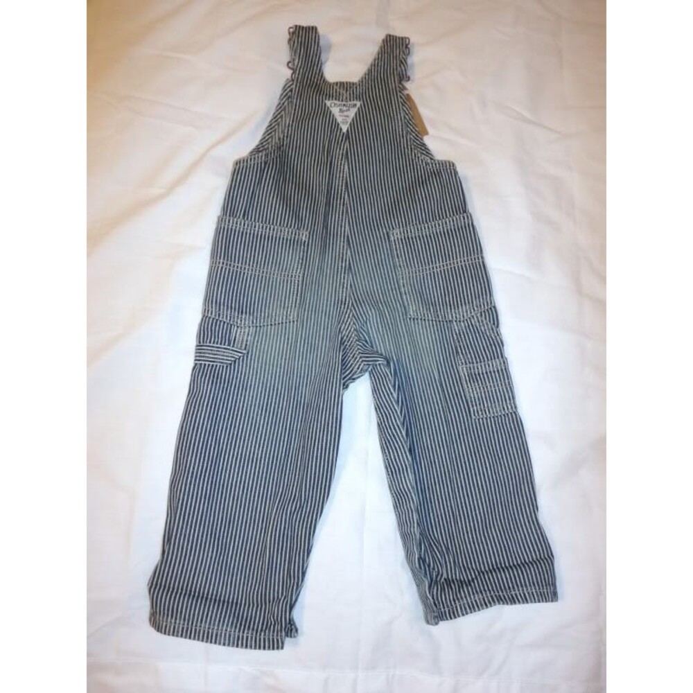 Boy OshKosh One Piece stripe overall conductor bib Jeans 9 M Months New Baby - Picture 3 of 5